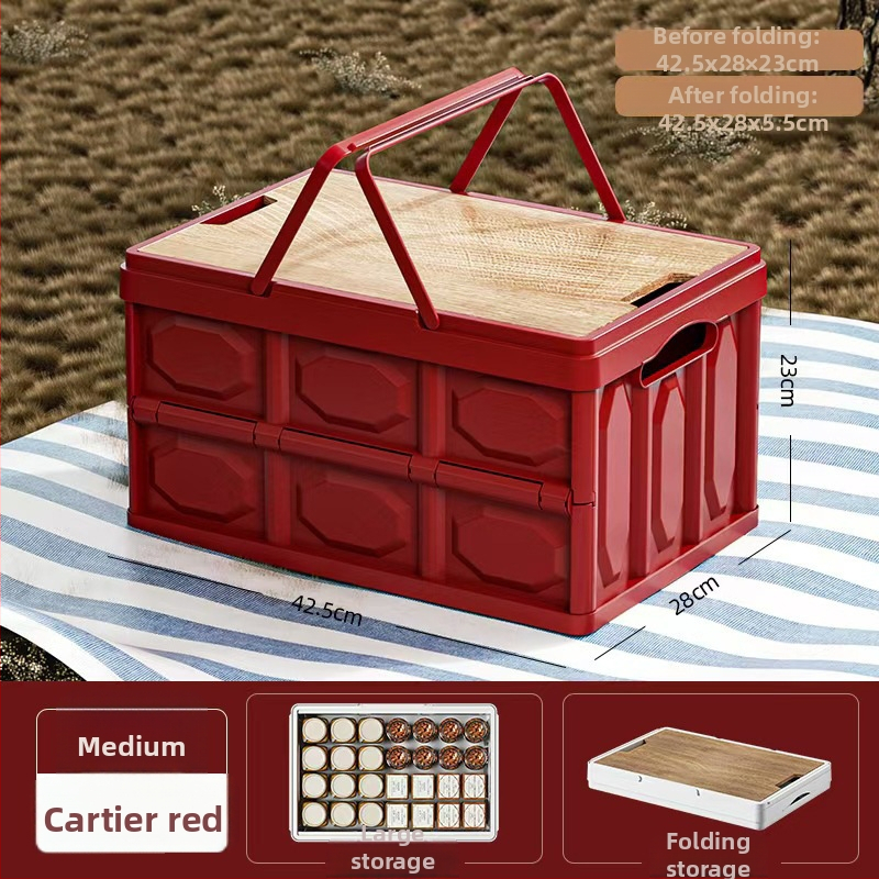 Sulankstoma laikymo dėžė su mediniu dangteliu ir rankena; talpa 30–40 L; PP medžiaga