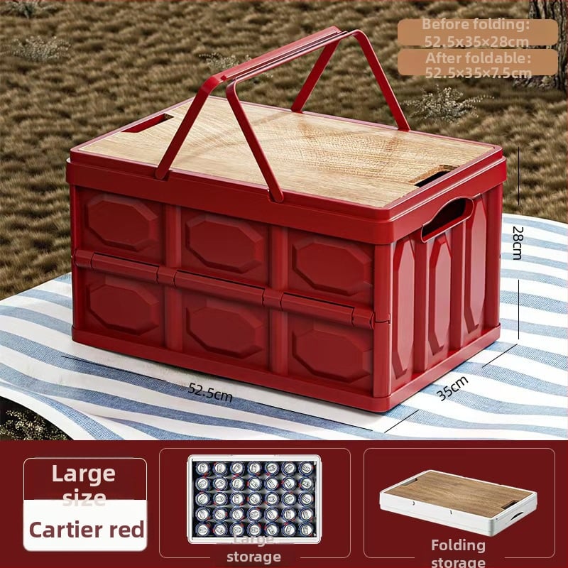 Sulankstoma laikymo dėžė su mediniu dangteliu ir rankena; talpa 30–40 L; PP medžiaga