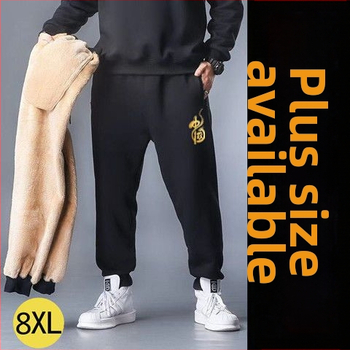 Vīriešu velveteena sporta bikses ar fleece iekšdējais oderējums, brīvs piegriezums, augsta josta, bieza ziemas bikses