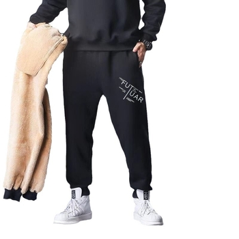 Vīriešu velveteena sporta bikses ar fleece iekšdējais oderējums, brīvs piegriezums, augsta josta, bieza ziemas bikses