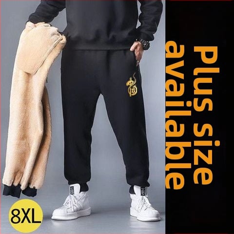 Vīriešu velveteena sporta bikses ar fleece iekšdējais oderējums, brīvs piegriezums, augsta josta, bieza ziemas bikses