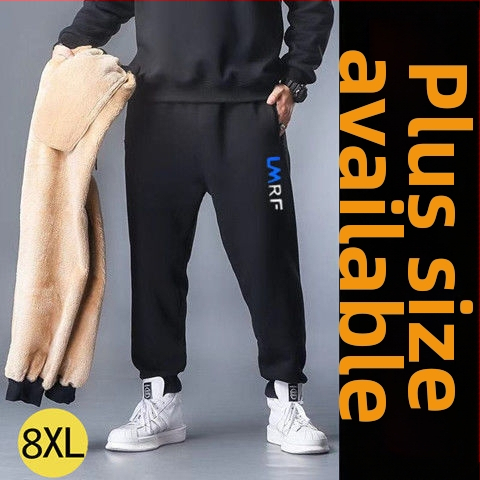 Vīriešu velveteena sporta bikses ar fleece iekšdējais oderējums, brīvs piegriezums, augsta josta, bieza ziemas bikses