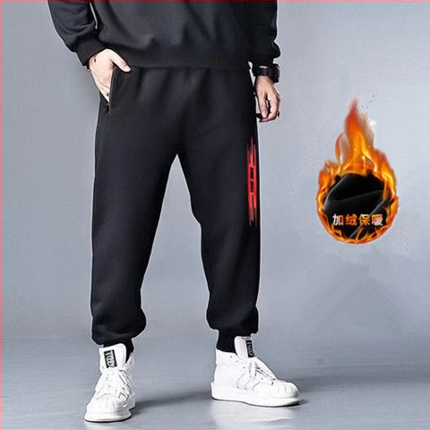 Vīriešu velveteena sporta bikses ar fleece iekšdējais oderējums, brīvs piegriezums, augsta josta, bieza ziemas bikses