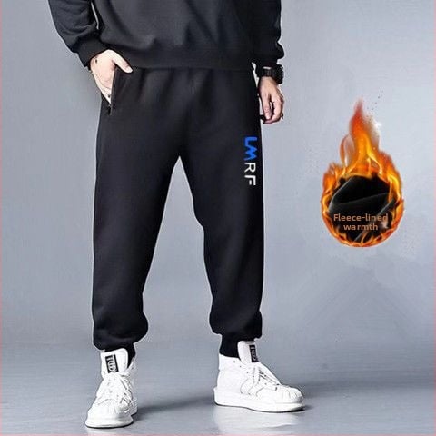 Vīriešu velveteena sporta bikses ar fleece iekšdējais oderējums, brīvs piegriezums, augsta josta, bieza ziemas bikses