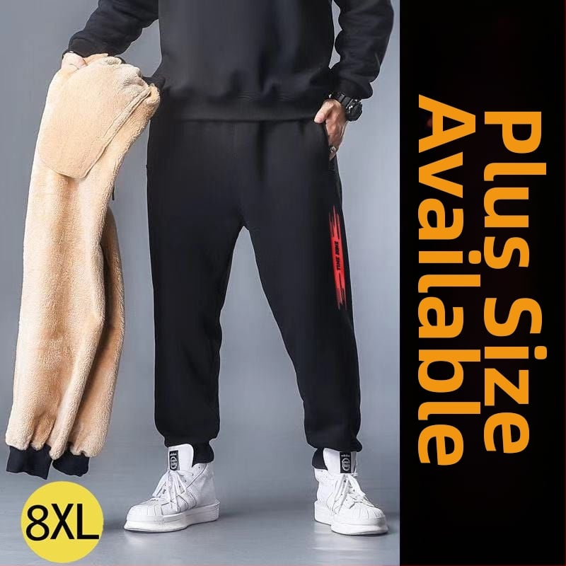 Vīriešu velveteena sporta bikses ar fleece iekšdējais oderējums, brīvs piegriezums, augsta josta, bieza ziemas bikses