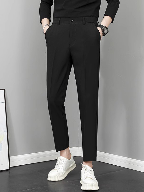 Vyriski tiesūs kelnes, 9/10 ilgio, vidurio liemuo, madingas stilius, pagrindinė medžiaga: triušio kailis