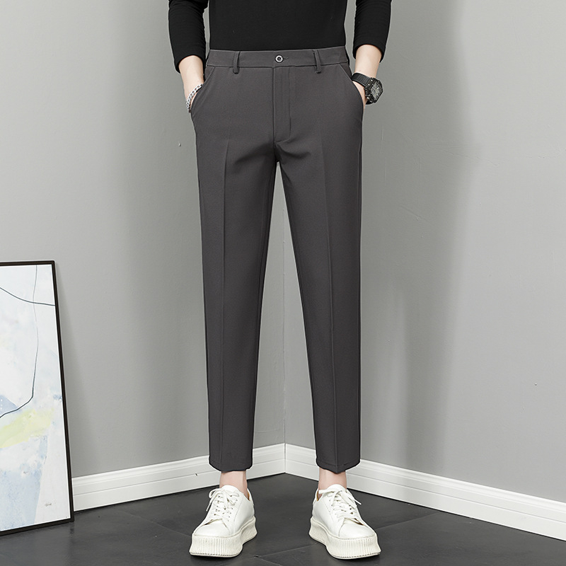 Vyriski tiesūs kelnes, 9/10 ilgio, vidurio liemuo, madingas stilius, pagrindinė medžiaga: triušio kailis