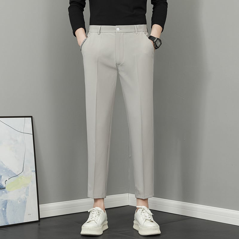 Vyriski tiesūs kelnes, 9/10 ilgio, vidurio liemuo, madingas stilius, pagrindinė medžiaga: triušio kailis