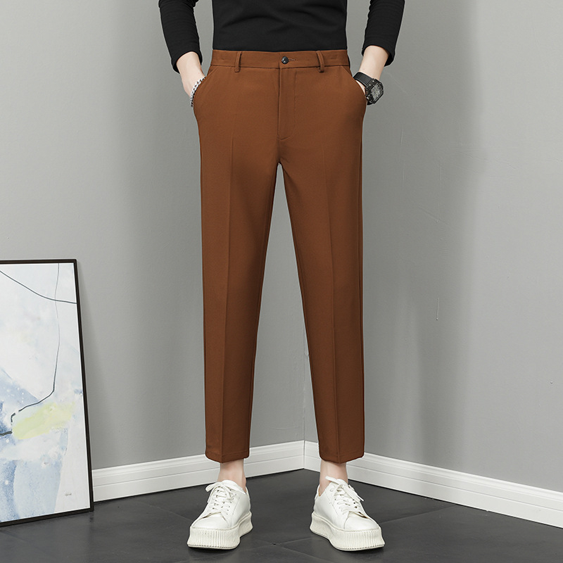 Vyriski tiesūs kelnes, 9/10 ilgio, vidurio liemuo, madingas stilius, pagrindinė medžiaga: triušio kailis