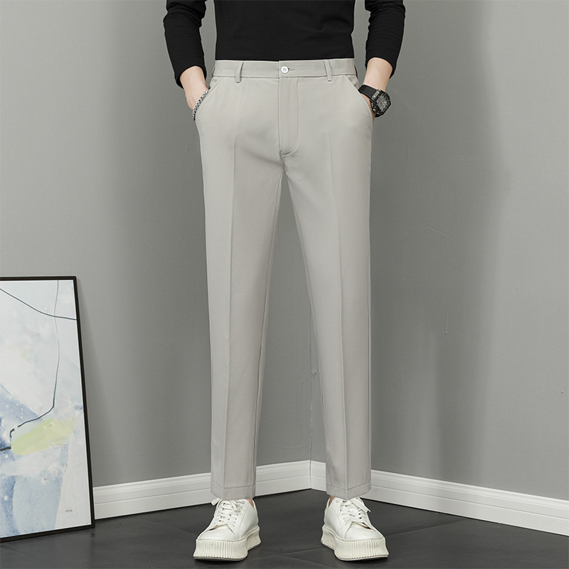 Vyriski tiesūs kelnes, 9/10 ilgio, vidurio liemuo, madingas stilius, pagrindinė medžiaga: triušio kailis