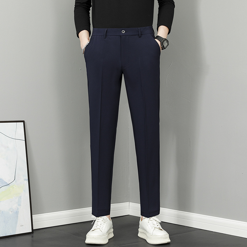 Vyriski tiesūs kelnes, 9/10 ilgio, vidurio liemuo, madingas stilius, pagrindinė medžiaga: triušio kailis