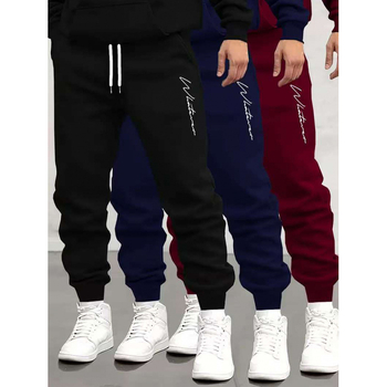 Vyrinės tiesaus kirpimo terry sportinės kelnės su skaitmenine spauda, poliesteris 91–95%, vidurio juosmuo