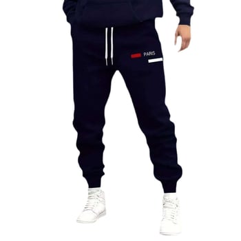 Vyrinės tiesaus kirpimo terry sportinės kelnės su skaitmenine spauda, poliesteris 91–95%, vidurio juosmuo