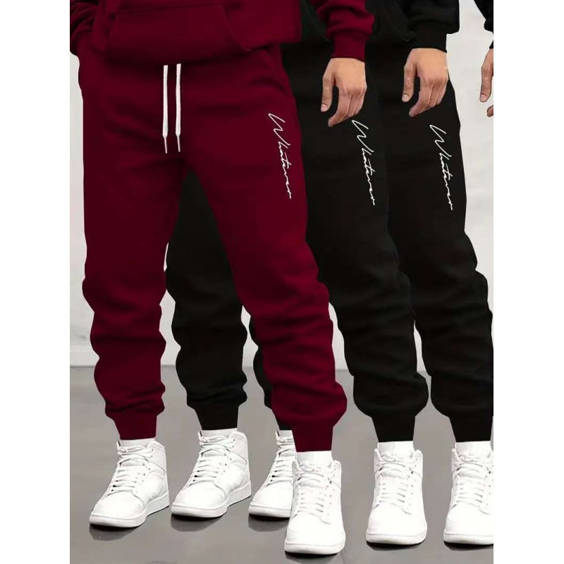 Vyrinės tiesaus kirpimo terry sportinės kelnės su skaitmenine spauda, poliesteris 91–95%, vidurio juosmuo