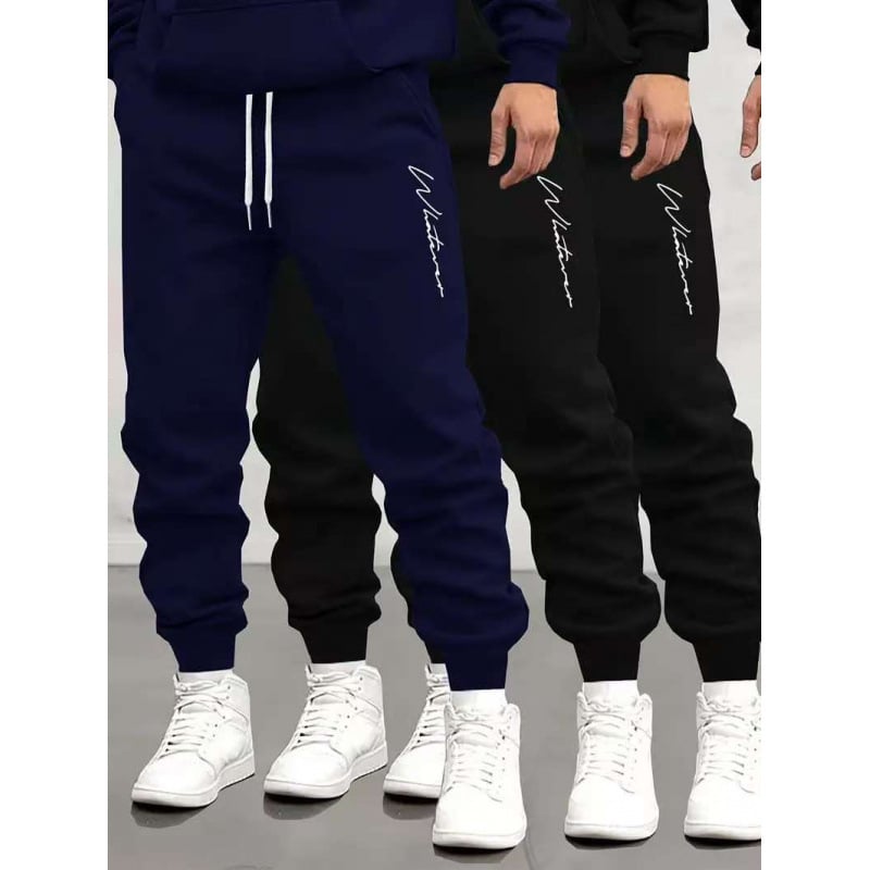 Vyrinės tiesaus kirpimo terry sportinės kelnės su skaitmenine spauda, poliesteris 91–95%, vidurio juosmuo