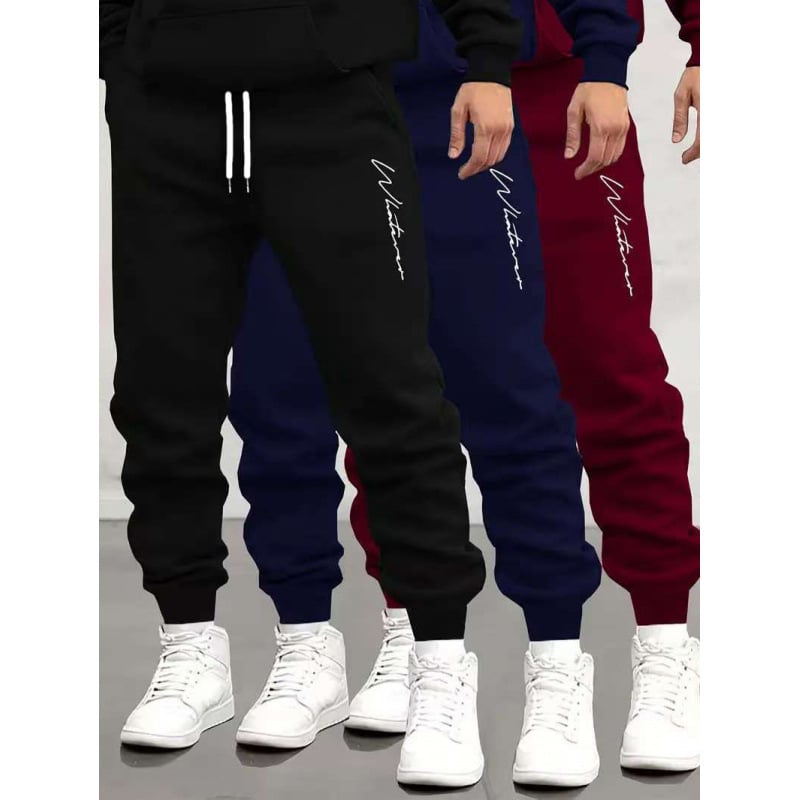 Vyrinės tiesaus kirpimo terry sportinės kelnės su skaitmenine spauda, poliesteris 91–95%, vidurio juosmuo