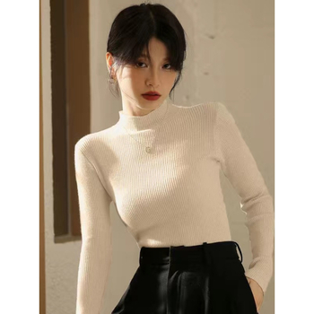 Naiste korea-stiilis must polükõrgusega kootud džemper, ühevärviline, pikad varrukad, kitsas lõige, kapuutsiga, pikkus 50–65 cm, sügis 2025