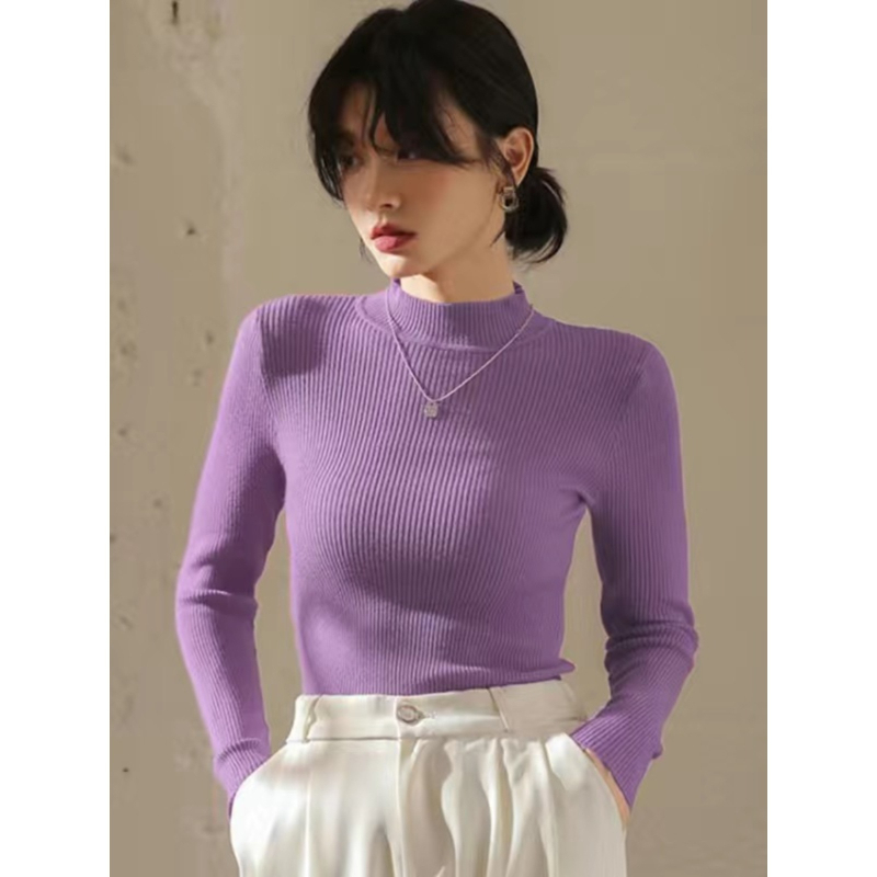 Naiste korea-stiilis must polükõrgusega kootud džemper, ühevärviline, pikad varrukad, kitsas lõige, kapuutsiga, pikkus 50–65 cm, sügis 2025