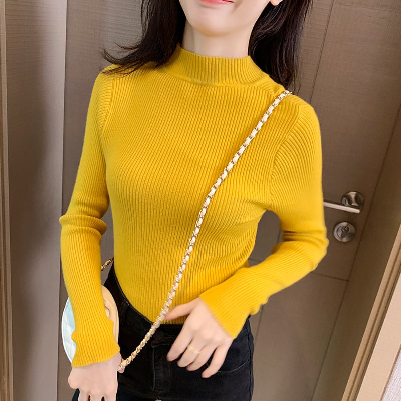 Naiste korea-stiilis must polükõrgusega kootud džemper, ühevärviline, pikad varrukad, kitsas lõige, kapuutsiga, pikkus 50–65 cm, sügis 2025