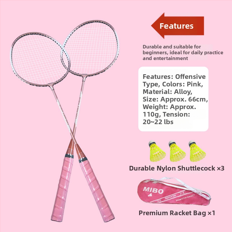 Set badminton raketa za vanjski trening, okvir od željezno-legiranog materijala, najlonske žice, težina 75–79 g