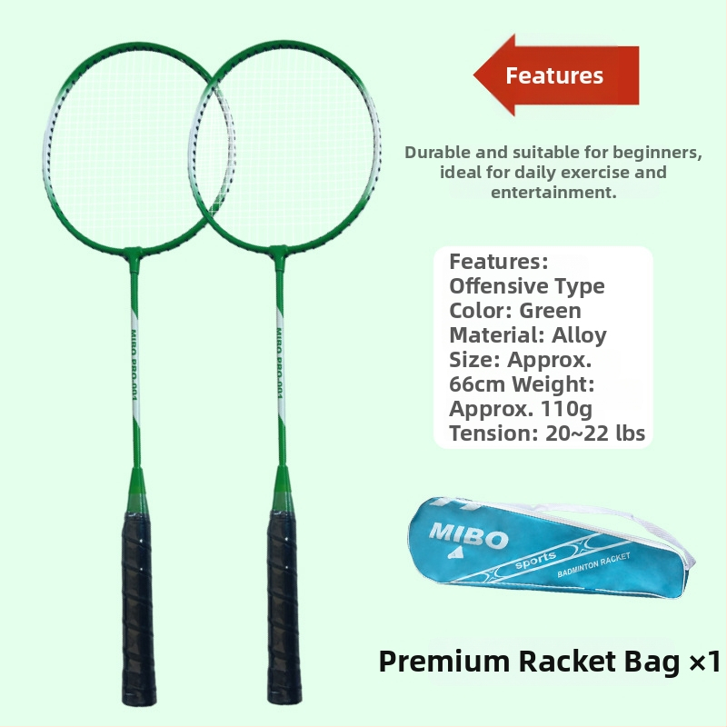 Set badminton raketa za vanjski trening, okvir od željezno-legiranog materijala, najlonske žice, težina 75–79 g