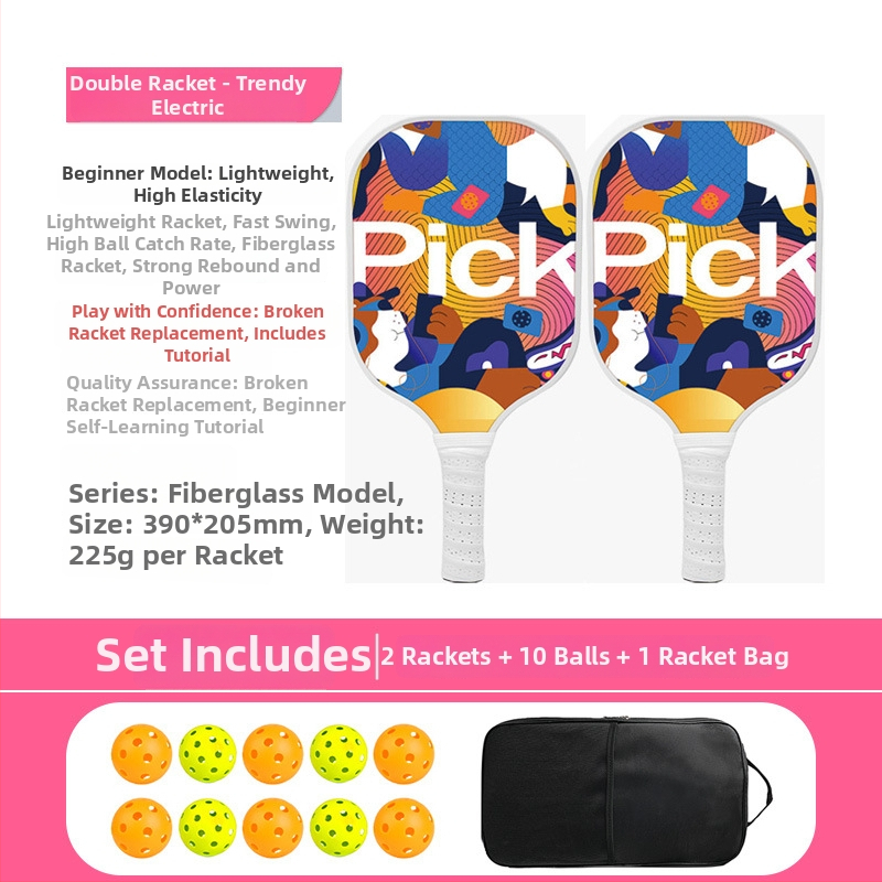 Pickleball raketės rinkinys iš stiklo pluošto, honeycomb branduolys, Ugin, svoris 500 g