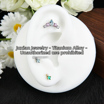 Σετ piercing από κράμα τιτανίου με ζιρκόνια – γεωμετρικά unisex σκουλαρίκια για τα αυτιά, ρινικά studs και studs χειλιών, εσωτερική βίδα, καθαρότητα G23