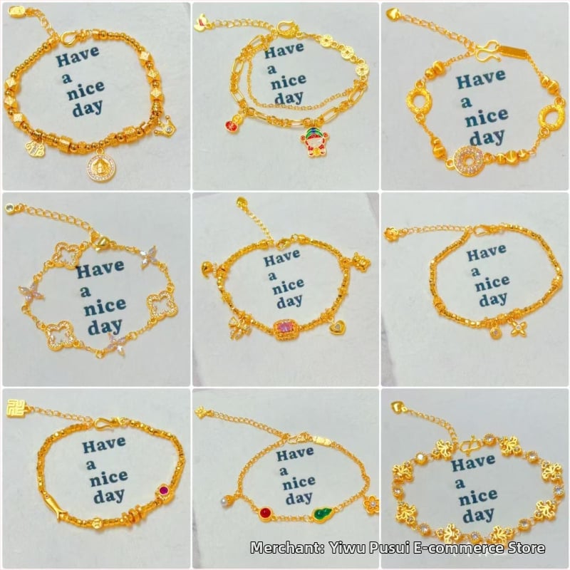 Гривна за жени от мед с златно покритие, четирилистна детелина и емалена панделка, регулираема