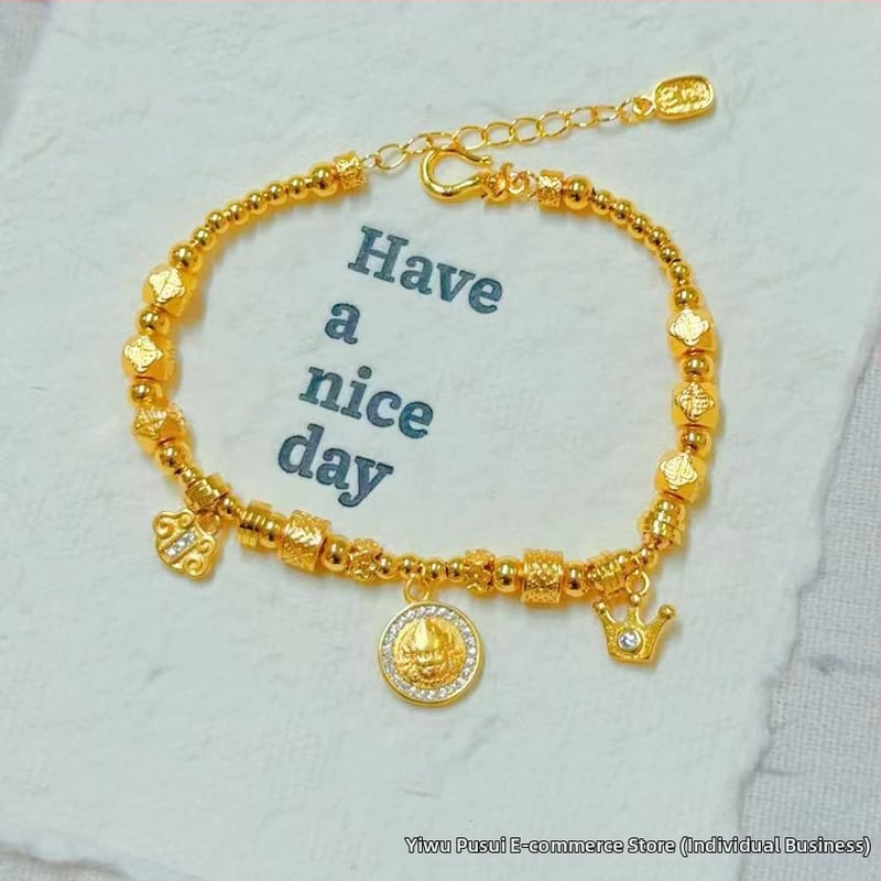 Гривна за жени от мед с златно покритие, четирилистна детелина и емалена панделка, регулираема