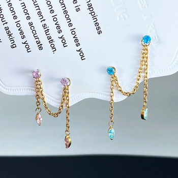 Σκουλαρίκια από κράμα τιτανίου G23, unisex, σχήμα ματιού αλόγου, διπλή αλυσίδα λοβού, αλυσίδα οστού αυτιού, λεία επιφάνεια