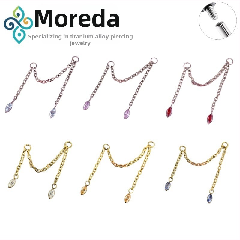 Naušnice od G23 titanijeve legure, unisex, oblik konjskog oka, dvostruka lančana spojka za uho, lanac kostiju uha, polirana površina