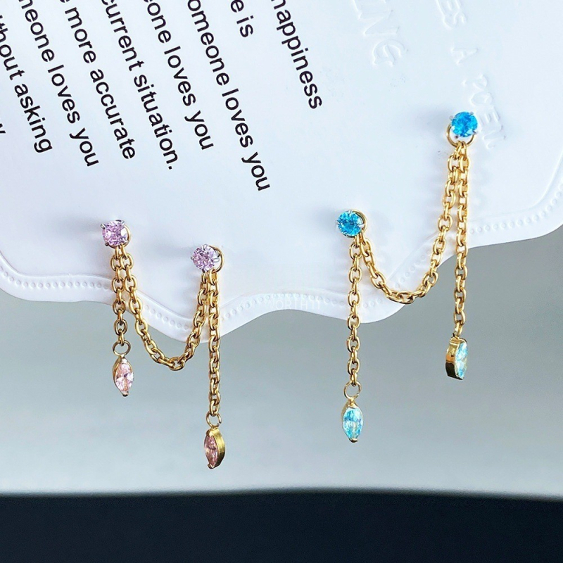 Naušnice od G23 titanijeve legure, unisex, oblik konjskog oka, dvostruka lančana spojka za uho, lanac kostiju uha, polirana površina