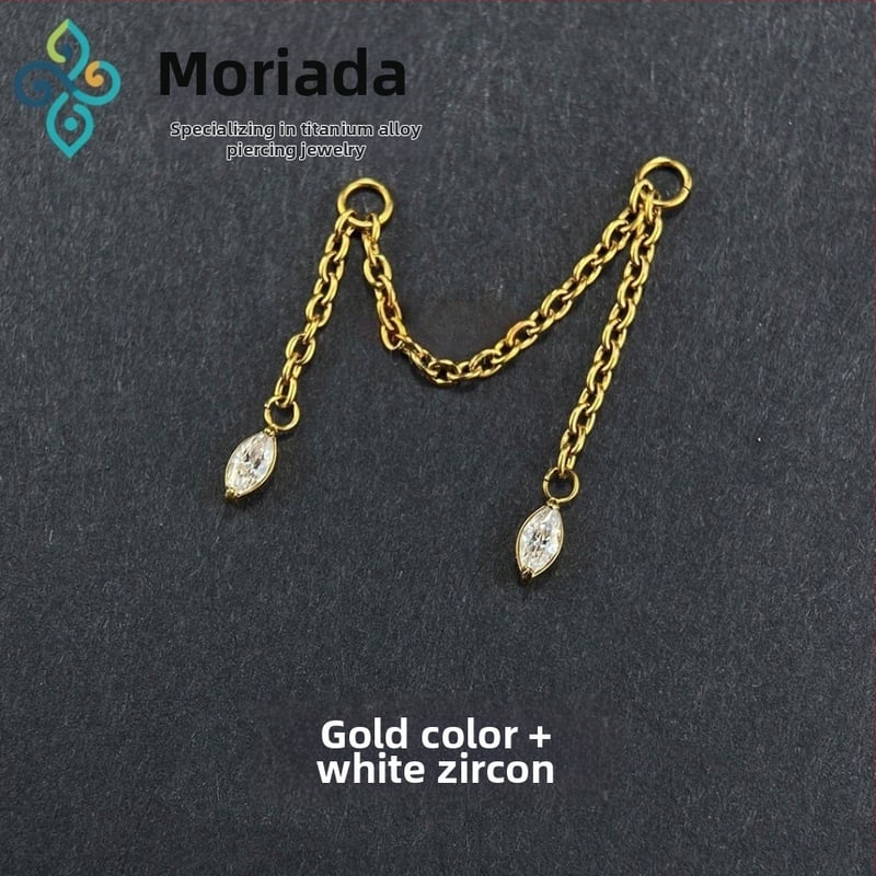 Σκουλαρίκια από κράμα τιτανίου G23, unisex, σχήμα ματιού αλόγου, διπλή αλυσίδα λοβού, αλυσίδα οστού αυτιού, λεία επιφάνεια