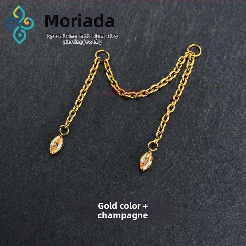 Σκουλαρίκια από κράμα τιτανίου G23, unisex, σχήμα ματιού αλόγου, διπλή αλυσίδα λοβού, αλυσίδα οστού αυτιού, λεία επιφάνεια