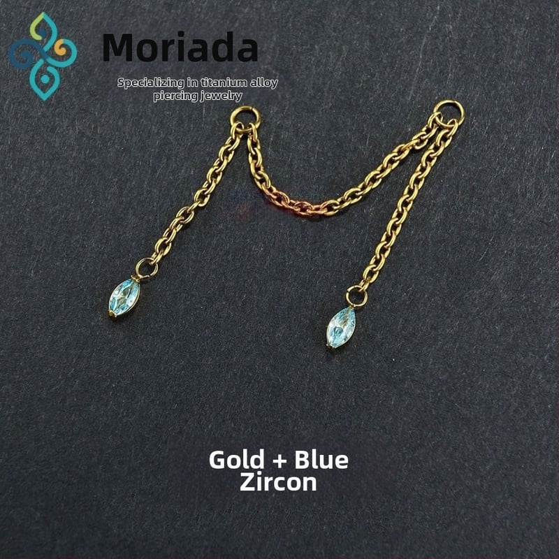 Σκουλαρίκια από κράμα τιτανίου G23, unisex, σχήμα ματιού αλόγου, διπλή αλυσίδα λοβού, αλυσίδα οστού αυτιού, λεία επιφάνεια