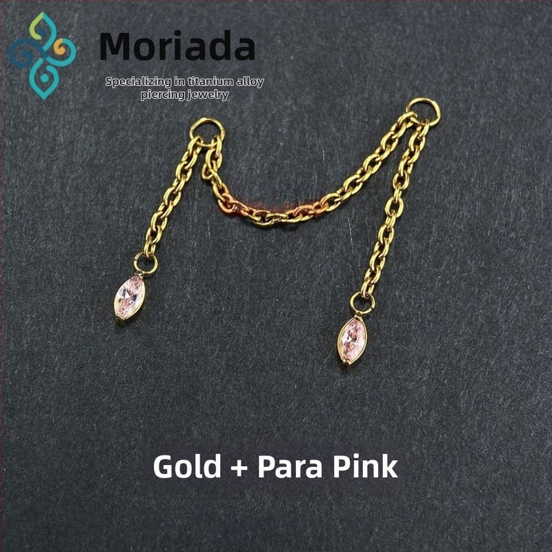 Σκουλαρίκια από κράμα τιτανίου G23, unisex, σχήμα ματιού αλόγου, διπλή αλυσίδα λοβού, αλυσίδα οστού αυτιού, λεία επιφάνεια