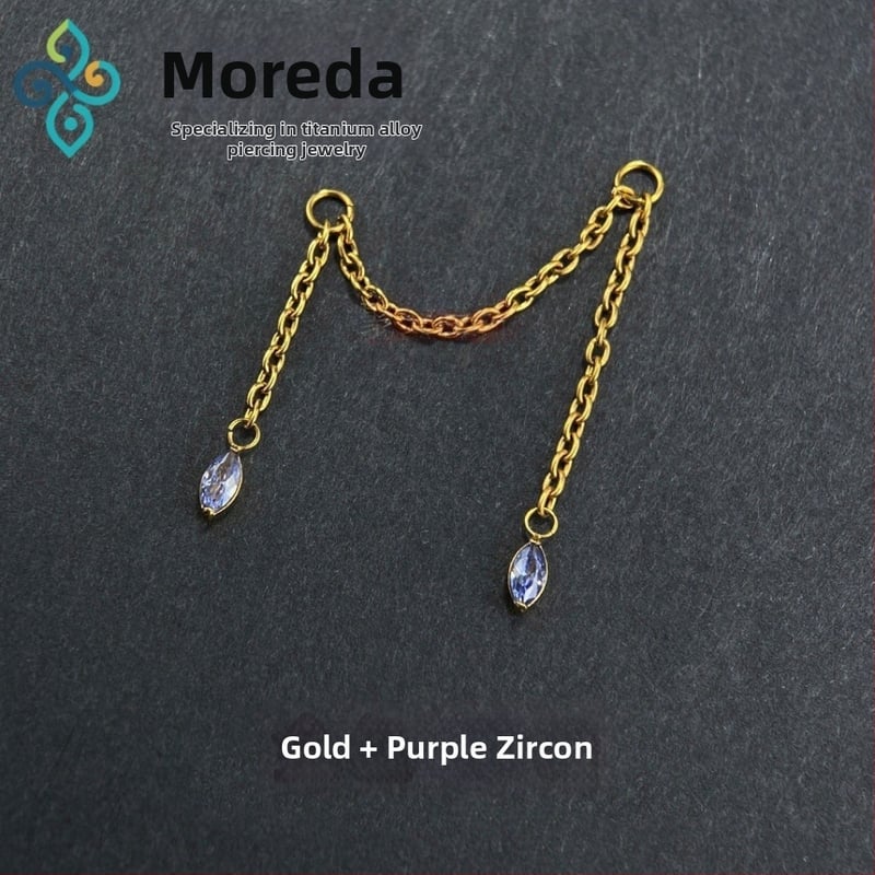 Σκουλαρίκια από κράμα τιτανίου G23, unisex, σχήμα ματιού αλόγου, διπλή αλυσίδα λοβού, αλυσίδα οστού αυτιού, λεία επιφάνεια