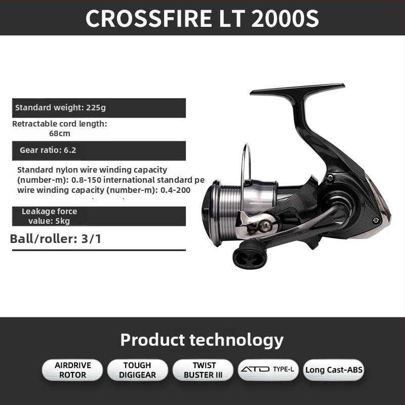 Daiwa Crossfire LT spinnereeli, universaalne kasutus, 4 laageri, pöörlev käepide