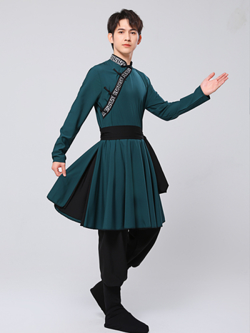 Mongolijas etniskā deju apģērbs vīriešiem – brīvs piegriezums, kardigan stila apģērbs ar seisa apkakli, garas piedurknes, 100% poliesteris