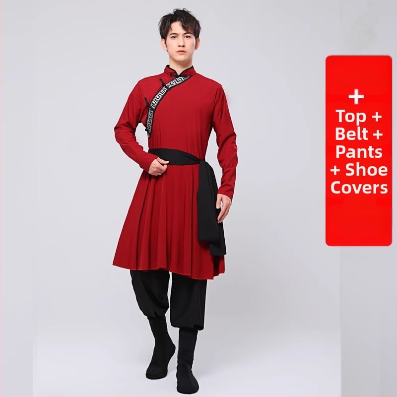 Mongolijas etniskā deju apģērbs vīriešiem – brīvs piegriezums, kardigan stila apģērbs ar seisa apkakli, garas piedurknes, 100% poliesteris