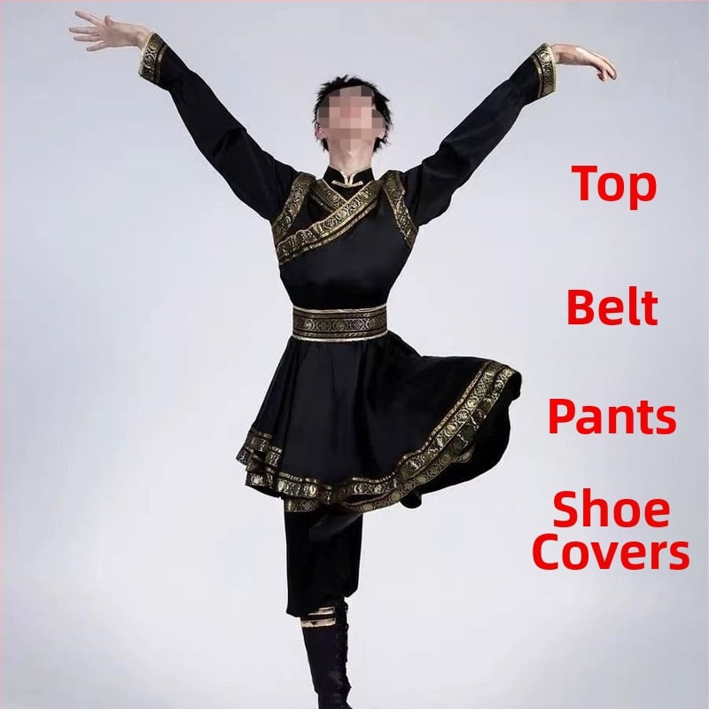 Mongolijas etniskā deju apģērbs vīriešiem – brīvs piegriezums, kardigan stila apģērbs ar seisa apkakli, garas piedurknes, 100% poliesteris