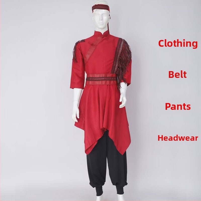 Mongolijas etniskā deju apģērbs vīriešiem – brīvs piegriezums, kardigan stila apģērbs ar seisa apkakli, garas piedurknes, 100% poliesteris