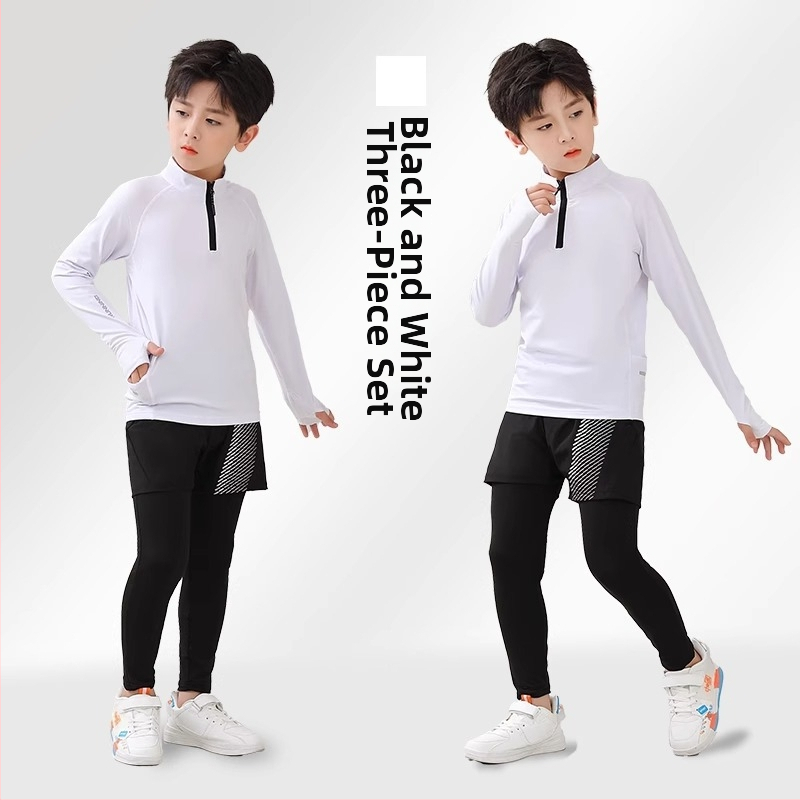 Vaiko sportinis dviejų dalių komplektas: ilgomis rankovėmis viršus su stovinčiu kaklu ir kelnės, poliesterio pluošto mišinys su medvilnės pamušalu, tinkamas žiemai, pavasariui ir rudeniui