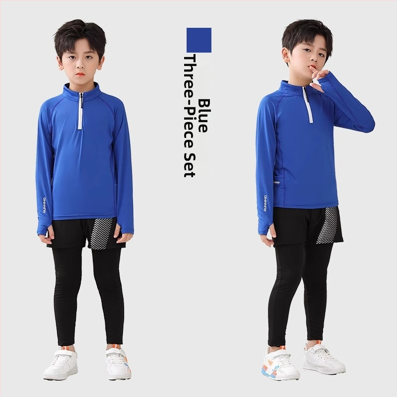 Vaiko sportinis dviejų dalių komplektas: ilgomis rankovėmis viršus su stovinčiu kaklu ir kelnės, poliesterio pluošto mišinys su medvilnės pamušalu, tinkamas žiemai, pavasariui ir rudeniui