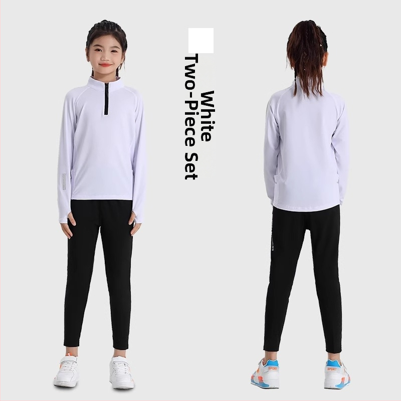 Vaiko sportinis dviejų dalių komplektas: ilgomis rankovėmis viršus su stovinčiu kaklu ir kelnės, poliesterio pluošto mišinys su medvilnės pamušalu, tinkamas žiemai, pavasariui ir rudeniui