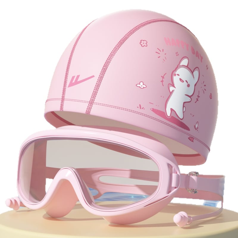Παιδικά γυαλιά κολύμβησης με σκουφάκι, σετ από τρία τεμάχια, φακοί PC, αντιθαμβωτικά, αδιάβροχα, υψηλή ευκρίνεια