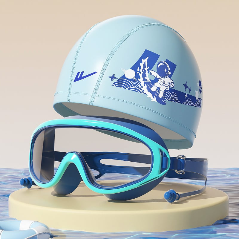 Παιδικά γυαλιά κολύμβησης με σκουφάκι, σετ από τρία τεμάχια, φακοί PC, αντιθαμβωτικά, αδιάβροχα, υψηλή ευκρίνεια