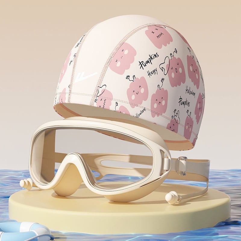 Παιδικά γυαλιά κολύμβησης με σκουφάκι, σετ από τρία τεμάχια, φακοί PC, αντιθαμβωτικά, αδιάβροχα, υψηλή ευκρίνεια