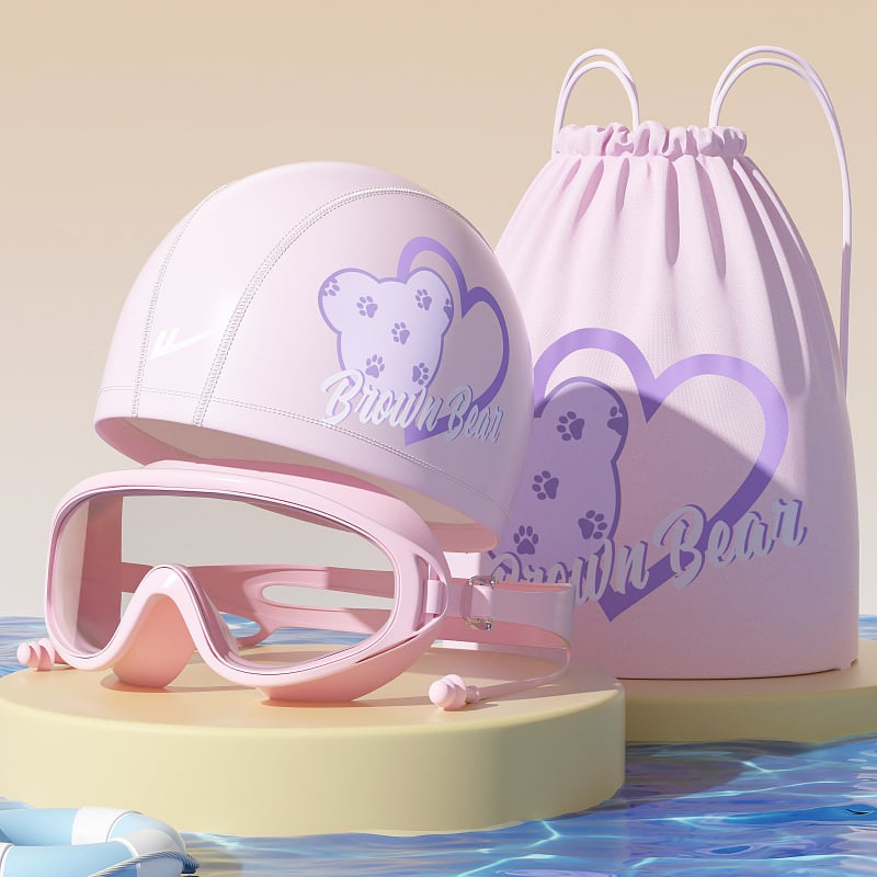 Παιδικά γυαλιά κολύμβησης με σκουφάκι, σετ από τρία τεμάχια, φακοί PC, αντιθαμβωτικά, αδιάβροχα, υψηλή ευκρίνεια