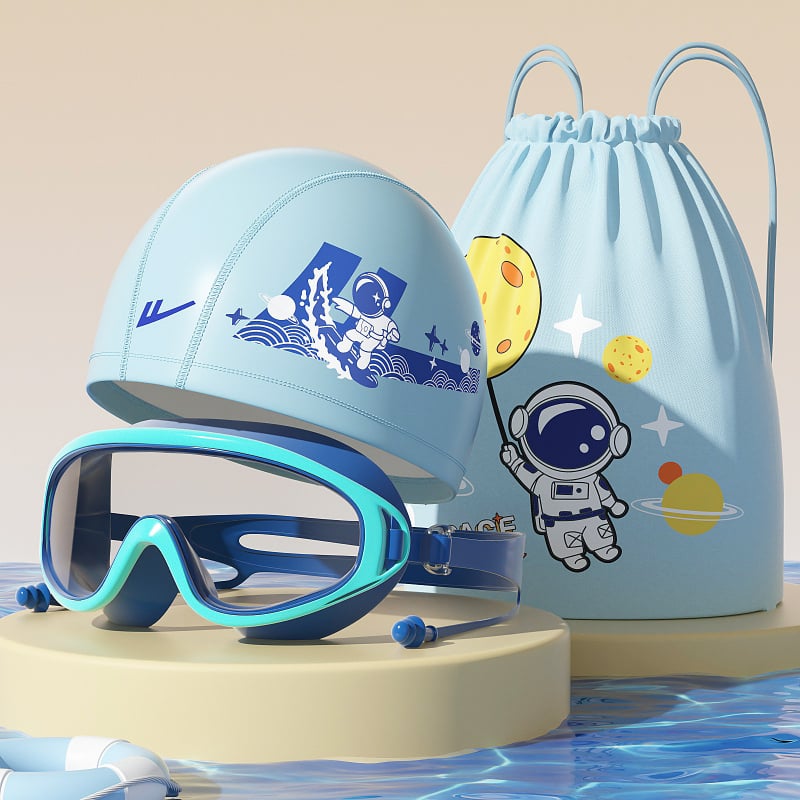 Παιδικά γυαλιά κολύμβησης με σκουφάκι, σετ από τρία τεμάχια, φακοί PC, αντιθαμβωτικά, αδιάβροχα, υψηλή ευκρίνεια